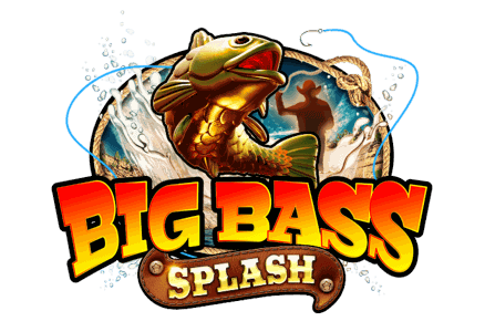 Cartoon fisherman in a pink shirt and cowboy hat holding a rod beside a giant bass fish mascot over turquoise water and a desert canyon