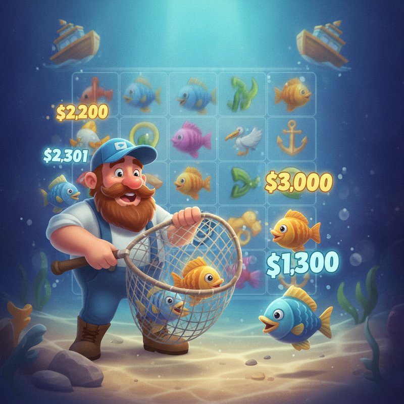 Fishin Frenzy free spins round with fisherman wild collecting fish prize values
