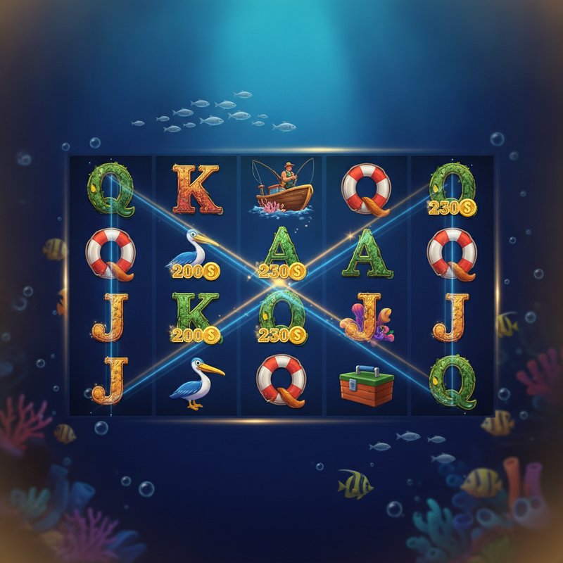 Fishin Frenzy base game showing active paylines across the five by three reel grid