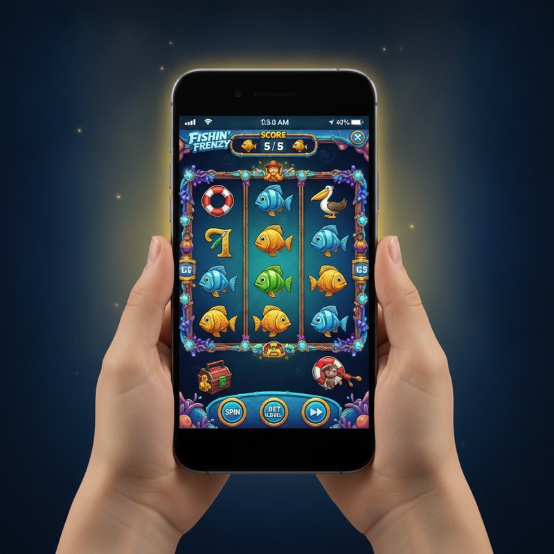 Fishin Frenzy slot running on a mobile device in portrait mode